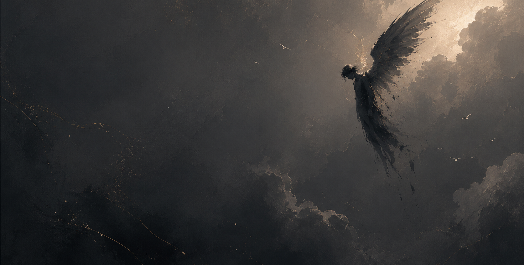 Dark atmospheric angel painting